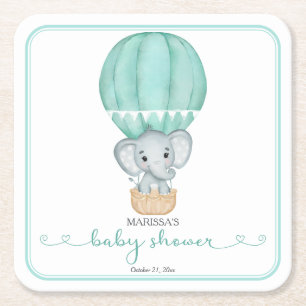 Grönt Elephant Gender Neutral Baby Shower Underlägg Papper Kvadrat