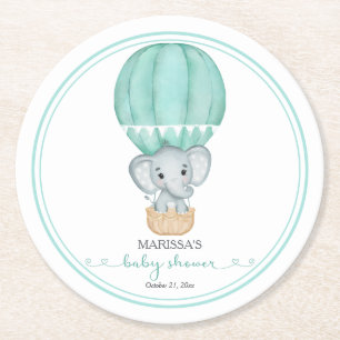 Grönt Elephant Gender Neutral Baby Shower Underlägg Papper Rund