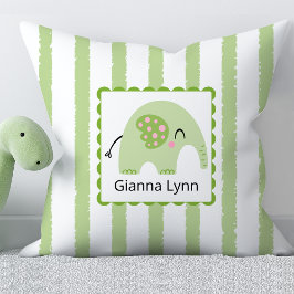 Grönt Elephant Monogram Pojke Girl Kudde