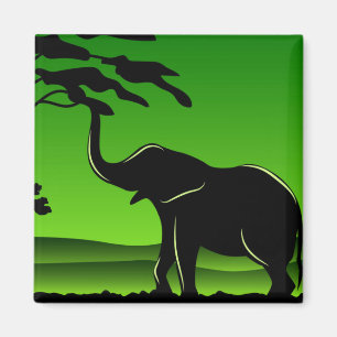 Grönt Elephant Silhouette Artwork Magnet