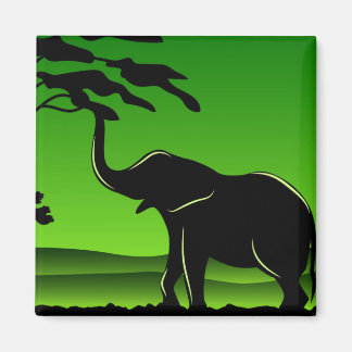 Grönt Elephant Silhouette Artwork Magnet