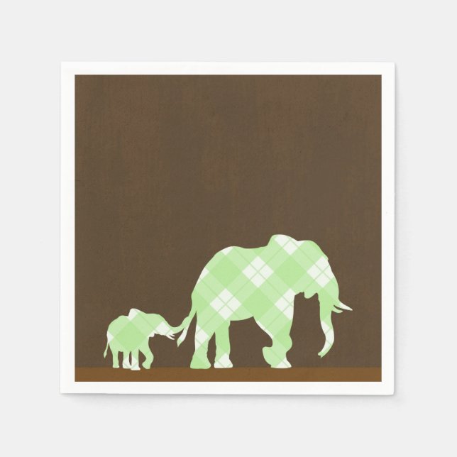 Grönt Elephants Brown Trendig Modern Baby Shower Pappersservett (Framsidan)