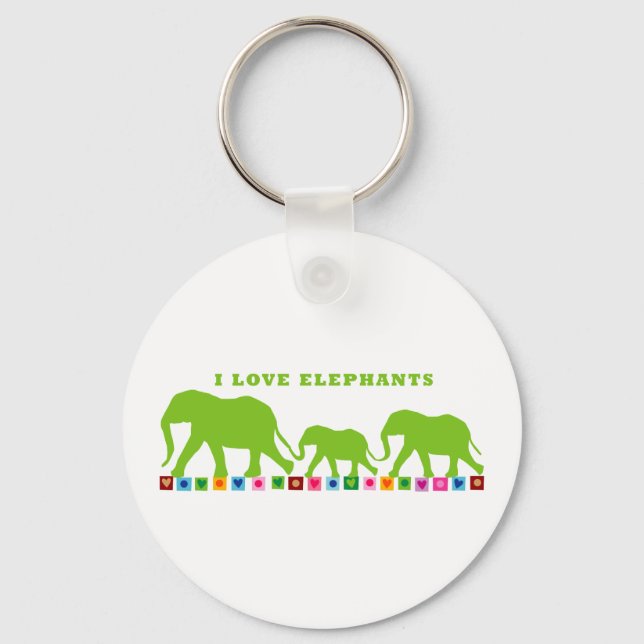 Grönt Elephants Walking Nyckelring (Framsida)