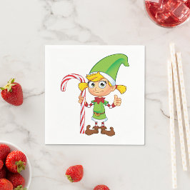 Grönt Elf Girl with Candy cane Papper Napkins Pappersservett