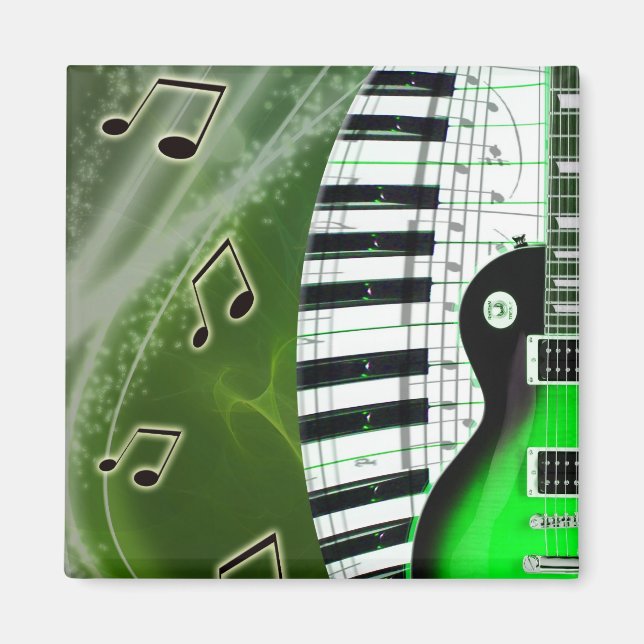 Grönt elgitarr med tangentbord magnet (Framsidan)
