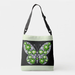 Grönt Emerald and Diamond Butterfly Rhinestone Axelväska