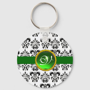 GRÖNT EMERALD DAMASK MONOGRAM NYCKELRING