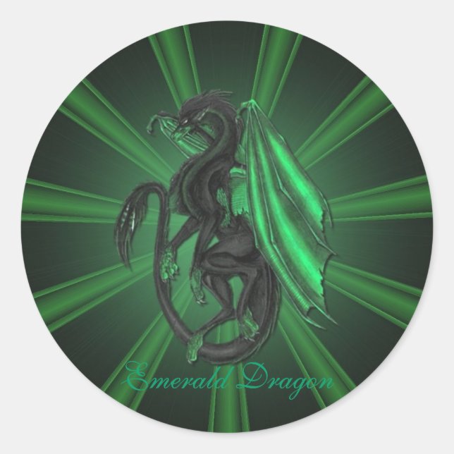 Grönt Emerald Dragon Stickers Runt Klistermärke (Framsida)