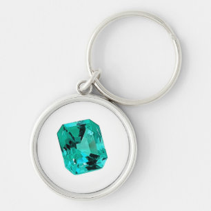 Grönt Emerald Gemstone Rund Silverfärgad Nyckelring