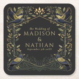 Grönt Enchanted Gothic Raven Blommigt Bröllop Underlägg Papper Kvadrat