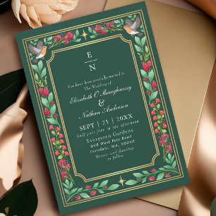 Grönt Enchanting Botanical Blommigt Garden Wedding Inbjudningar