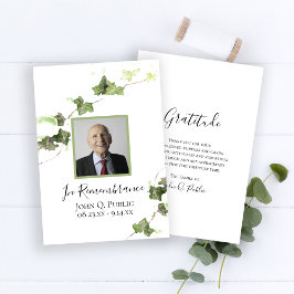 Grönt Engelsk ivy Vine Watercolor Funeral Sympathy Tack Kort