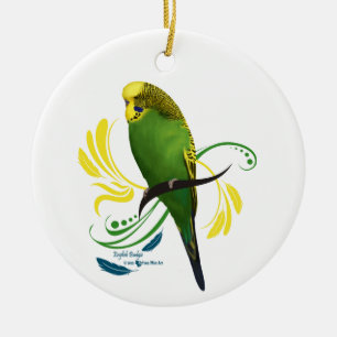 Grönt Engelska Budgie Julgransprydnad Keramik