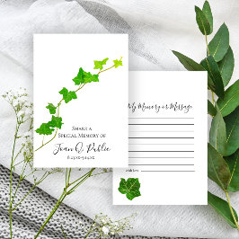 Grönt Engelska ivy Vine  Memory Funeral Anteckningskort