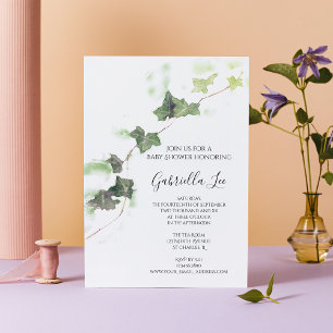 Grönt Engelska Ivy Vine Watercolor Baby Shower Inbjudningar