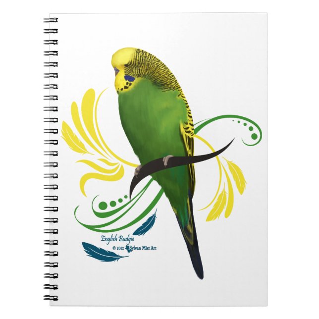 Grönt English Budgie Anteckningsbok Med Spiral (Framsidan)