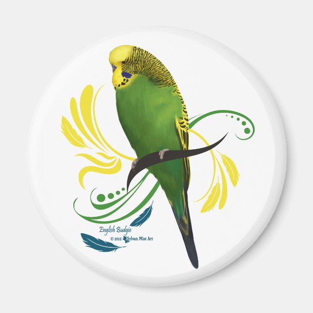 Grönt English Budgie Magnet (Framsidan)