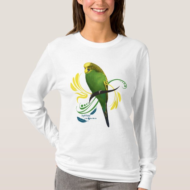 Grönt English Budgie Tee Shirt (Framsida)