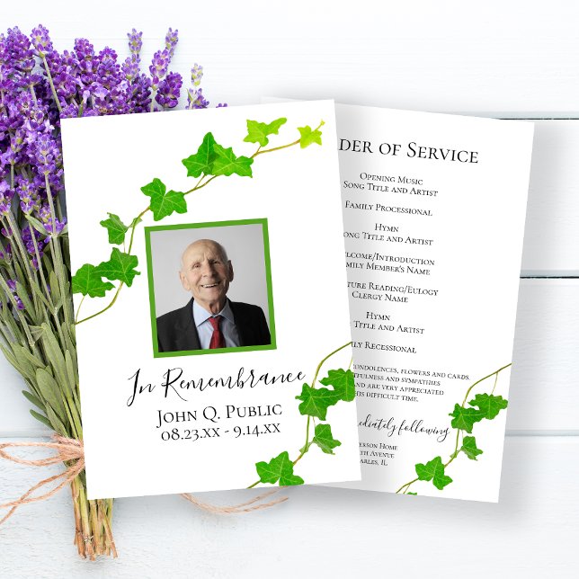 Grönt English Ivy Vine Foliage Funeral Service Program (Skapare uppladdad)