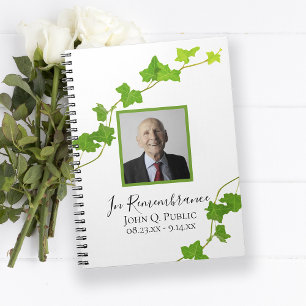Grönt English Ivy Vine Funeral Memorial Guest Bok Anteckningsbok
