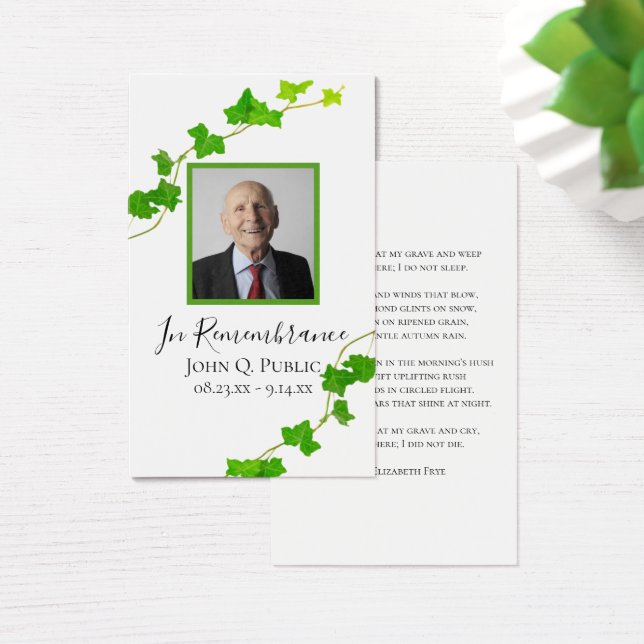 Grönt English Ivy Vine Funeral Memorial Prayer Visitkort (Skivbord)