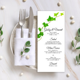 Grönt English Ivy Vine on White Bröllop Menu Meny