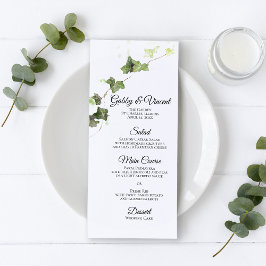 Grönt English Ivy Vine Watercolor Bröllop Menu Meny