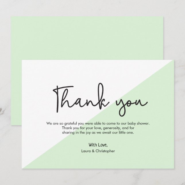 Grönt Enkel modern Tack för babyskjut Inbjudningar (Fram/baksida)