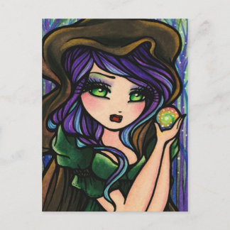 Grönt Envy Magic Forest Fantasy Art Girl Vykort