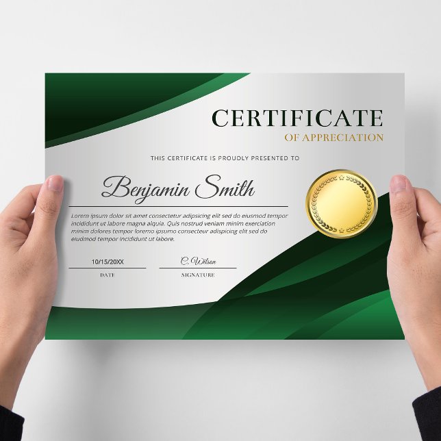 Grönt erkännandepris reklamblad (Certificate Award)