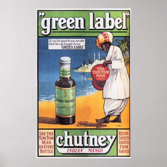 Grönt-etikett CHUTNEY INDIAN MANGO Retro Food Adve Poster (Framsidan)