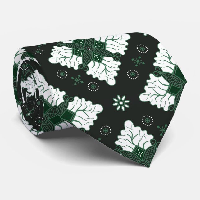 Grönt etniskt damast batik sömlöst mönster slips (Rullad)