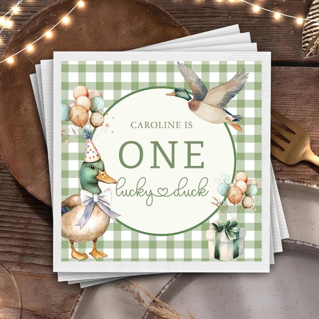 Grönt ett Lucky Anka-batong 1:a födelsedag Pappersservett (Skapare uppladdad)