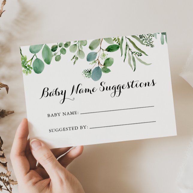Grönt Eucalyptus Baby Namn förslagskort Visitkort (Skapare uppladdad)