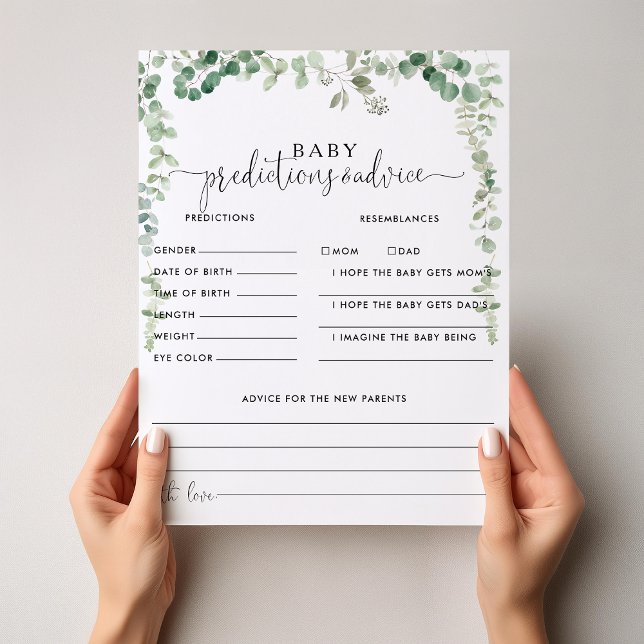 Grönt Eucalyptus Baby Predications & Advice Card (Skapare uppladdad)