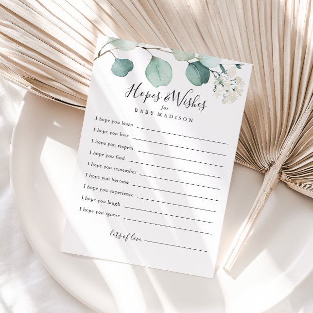 Grönt Eucalyptus Baby Shower Hopes & Önskemål Card Vykort (Skapare uppladdad)