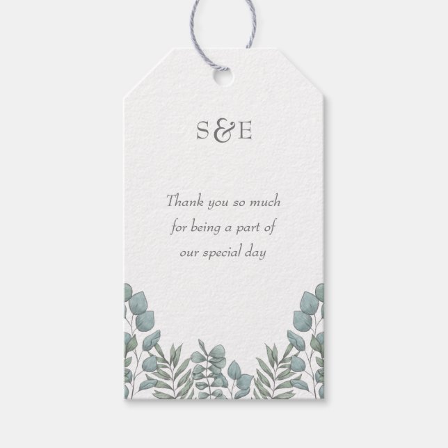 Grönt Eucalyptus Blommigt för klassiskt och Elegan Presentetikett (Framsidan)