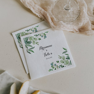 Grönt Eucalyptus Botanical Calligraphy Bröllop Pappersservett