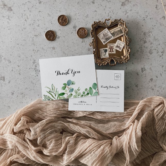 Grönt Eucalyptus Botanical Calligraphy Tack Vykort (Skapare uppladdad)