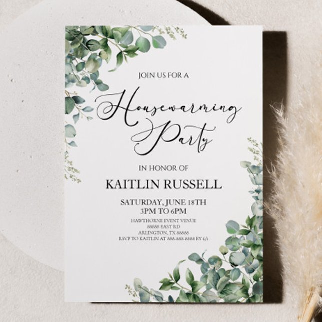Grönt Eucalyptus Botanical Houseuppvärmning Party Inbjudningar (Skapare uppladdad)