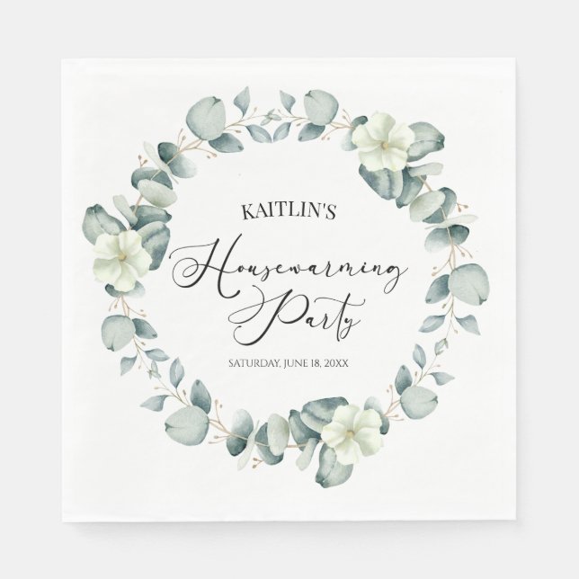 Grönt Eucalyptus Botanical Houseuppvärmning Party Pappersservett (Framsidan)