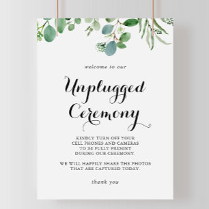 Grönt Eucalyptus Botanical Unplugged Ceremony Sign Poster