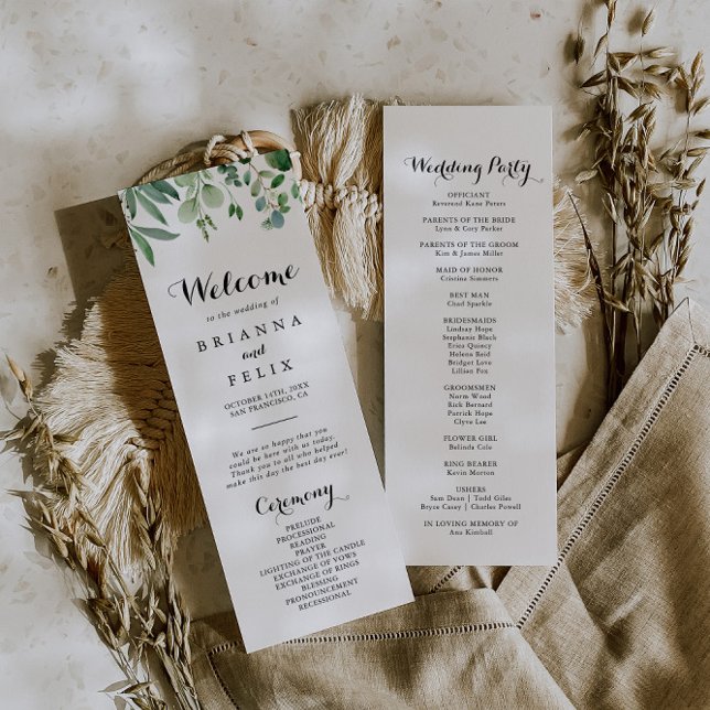 Grönt Eucalyptus Botaniskt Bröllopsprogram av flyt Program (Skapare uppladdad)