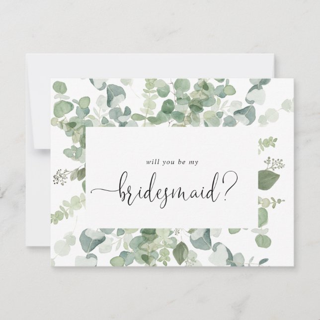 Grönt Eucalyptus Bridesmaid Frieri anteckningskort (Framsida)