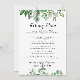 Grönt Eucalyptus Bröllop Kissing Menu Game Card