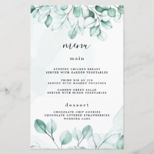 Grönt Eucalyptus Bröllop Menu-kort