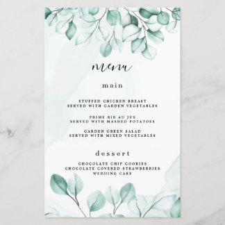 Grönt Eucalyptus Bröllop Menu-kort