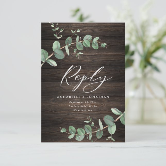 grönt Eucalyptus bröllop mörk OSA Kort (Stående Fram)