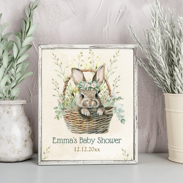 Grönt Eucalyptus Bunny Baby Shower Poster (Skapare uppladdad)