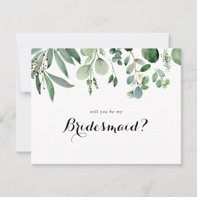 Grönt Eucalyptus Calligraphy Bridesmaid Frieri Anteckningskort (Framsida)